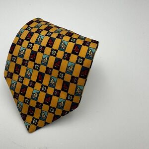 Benjamin James Silk Tie Gold Frog Pattern Made in England Designer Necktie